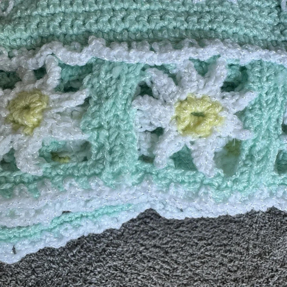 Vintage Daisy 3D Handmade Crochet Afghan Throw Coverlet Grannycore 43
